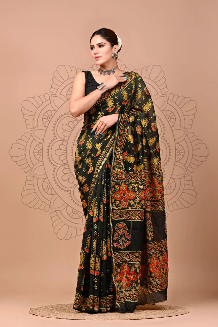 Traditional Ajrakh & Bagru Print Saree